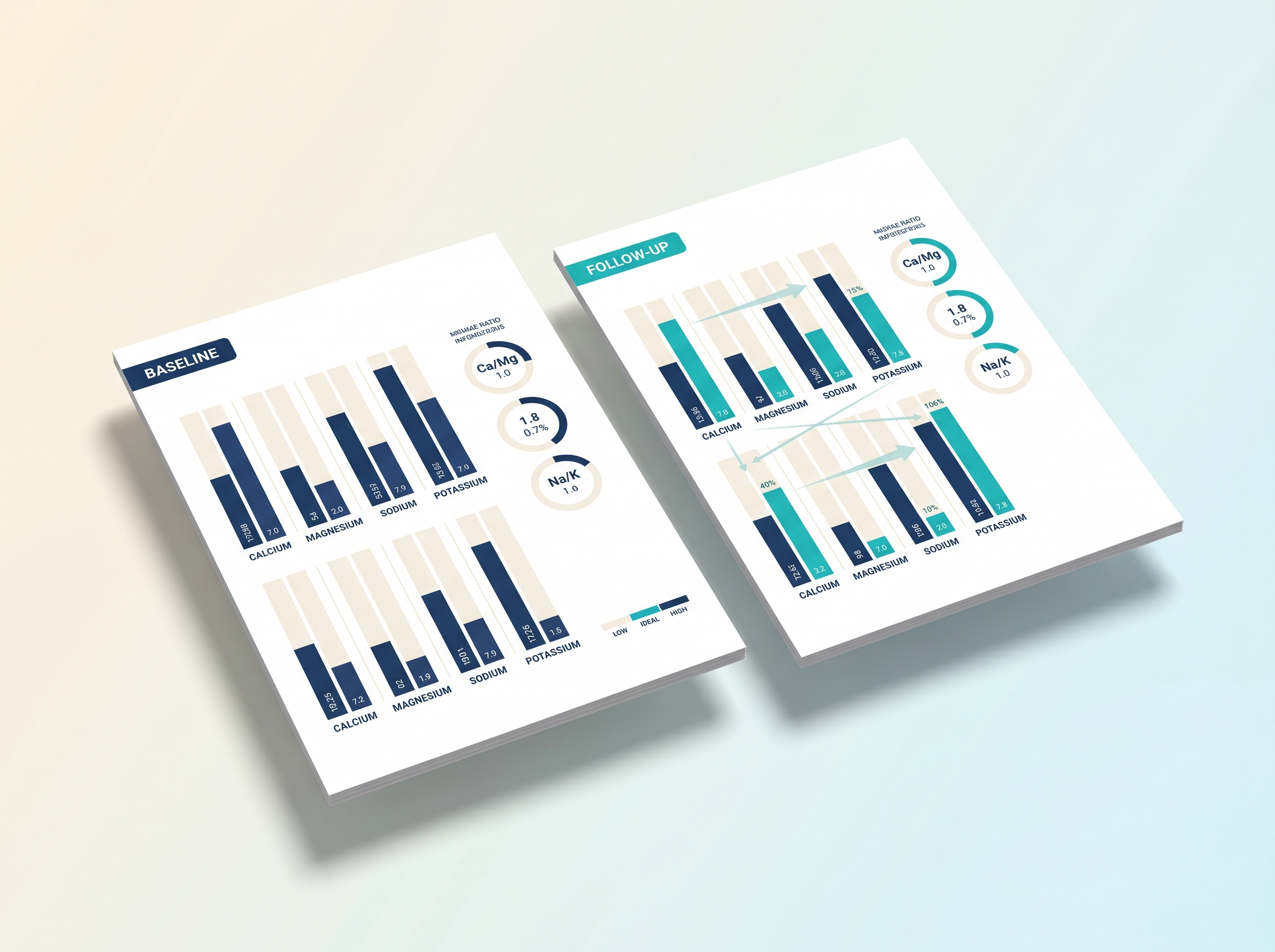 Sample HTMA comparison report — baseline vs follow-up mineral data